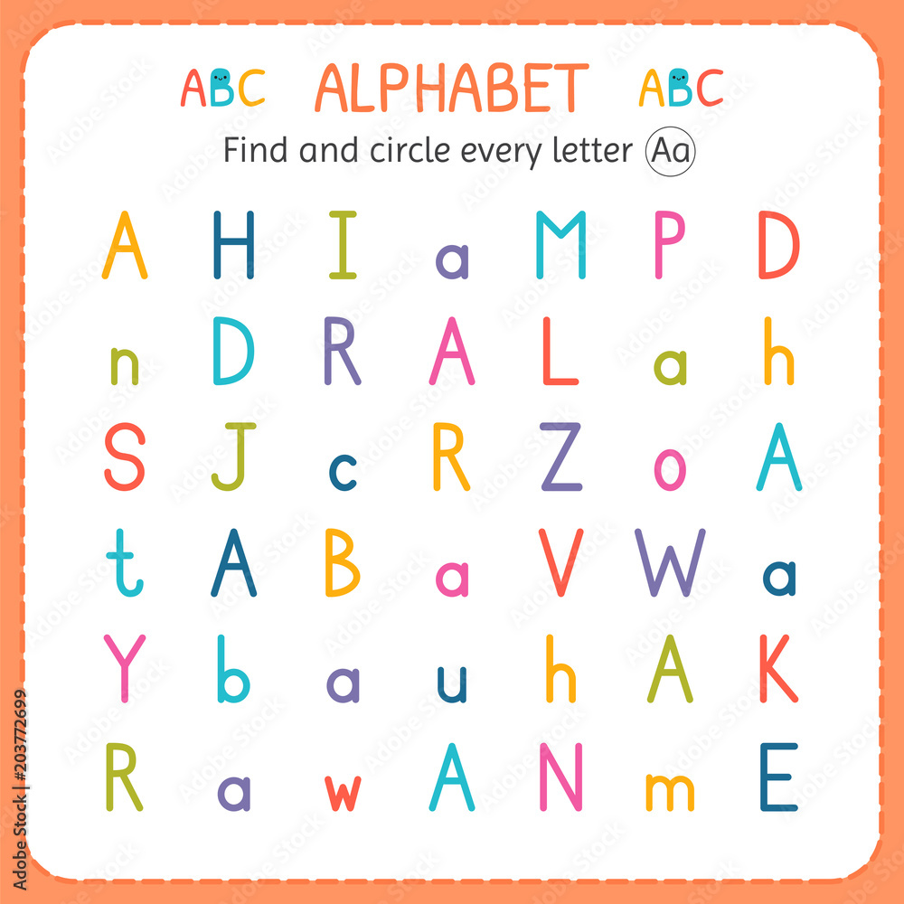 Find and circle every letter A. Worksheet for kindergarten and preschool. Exercises for children