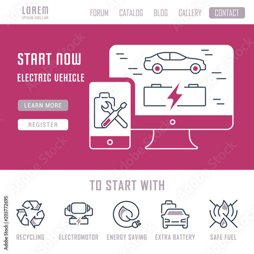Website Banner and Landing Page of Electric Vehicle.