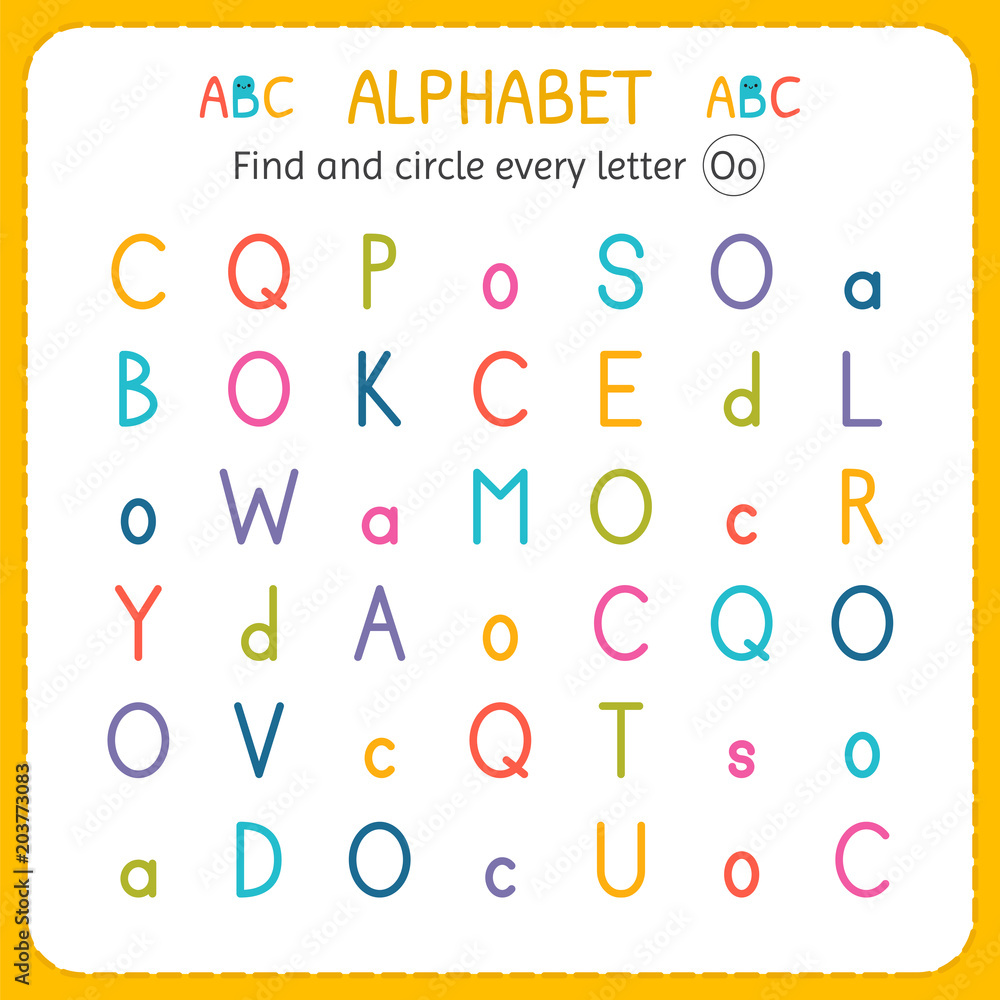 Find and circle every letter O. Worksheet for kindergarten and