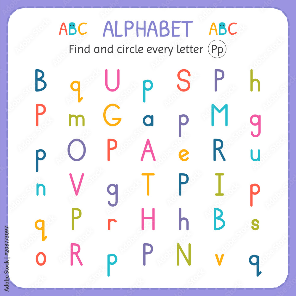 Find and circle every letter P. Worksheet for kindergarten and preschool. Exercises for children Find and circle every letter P. Worksheet for kindergarten and preschool. Exercises for children
