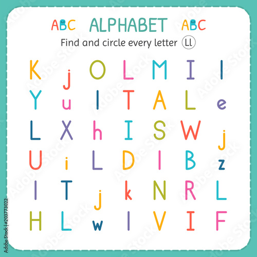 Find and circle every letter L. Worksheet for kindergarten and preschool. Exercises for children