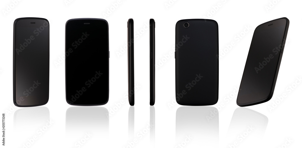 modern mobile phone on white background with reflection review with different angles. for copy space and cut out. modern mobile phone on white background with reflection review with different angles. for copy space and cut out.