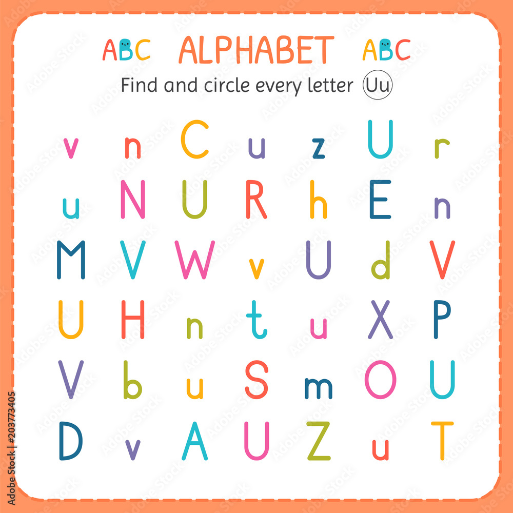 Find and circle every letter U. Worksheet for kindergarten and preschool. Exercises for children Find and circle every letter U. Worksheet for kindergarten and preschool. Exercises for children