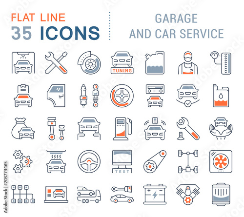 Set Vector Line Icons of Garage and Car Service.