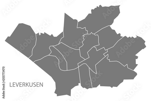 Leverkusen city map with boroughs grey illustration silhouette shape