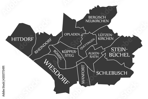 Leverkusen city map Germany DE labelled black illustration