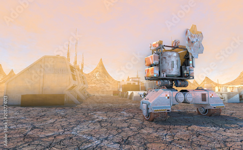 Fototapeta Naklejka Na Ścianę i Meble -  3D Illustration of Space station on Mars colony of pioneers