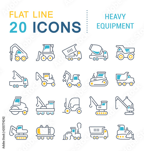 Set Vector Line Icons of Heavy Equipment.