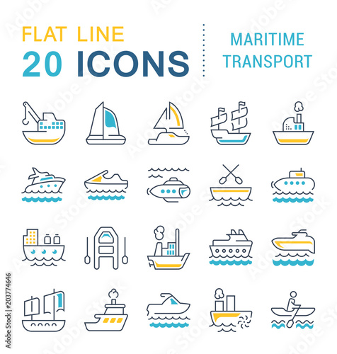 Set Vector Line Icons of Maritime Transport.