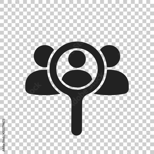 Search for employees and job, business, human resource icon in flat style. Search people illustration on isolated transparent background. Focus group, public relations sign concept.