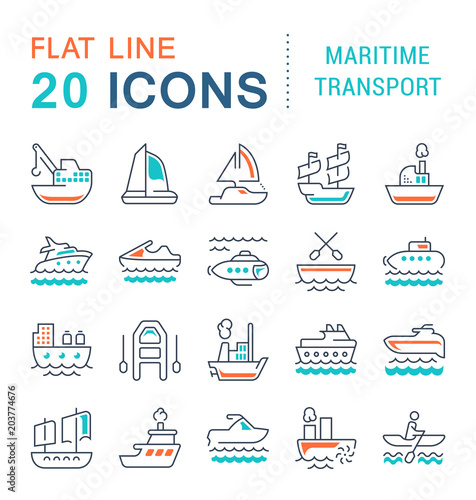 Set Vector Line Icons of Maritime Transport.