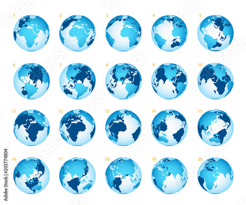 Globe rotation phases on a white background