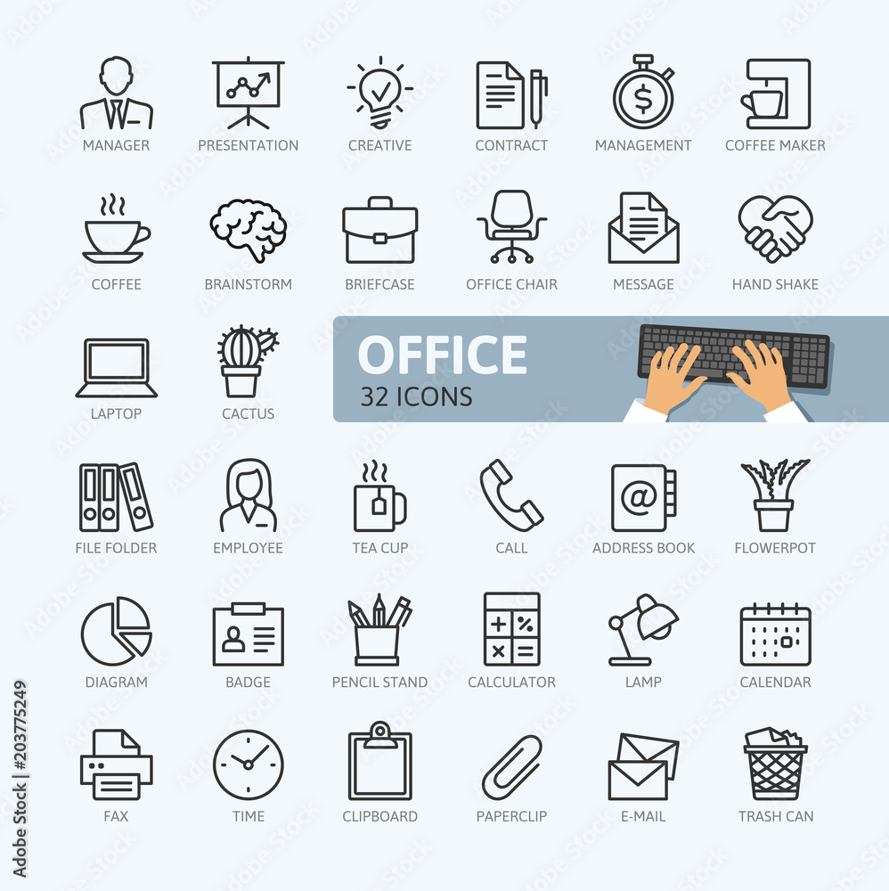 Office - minimal thin line web icon set. Outline icons collection. Simple vector illustration.