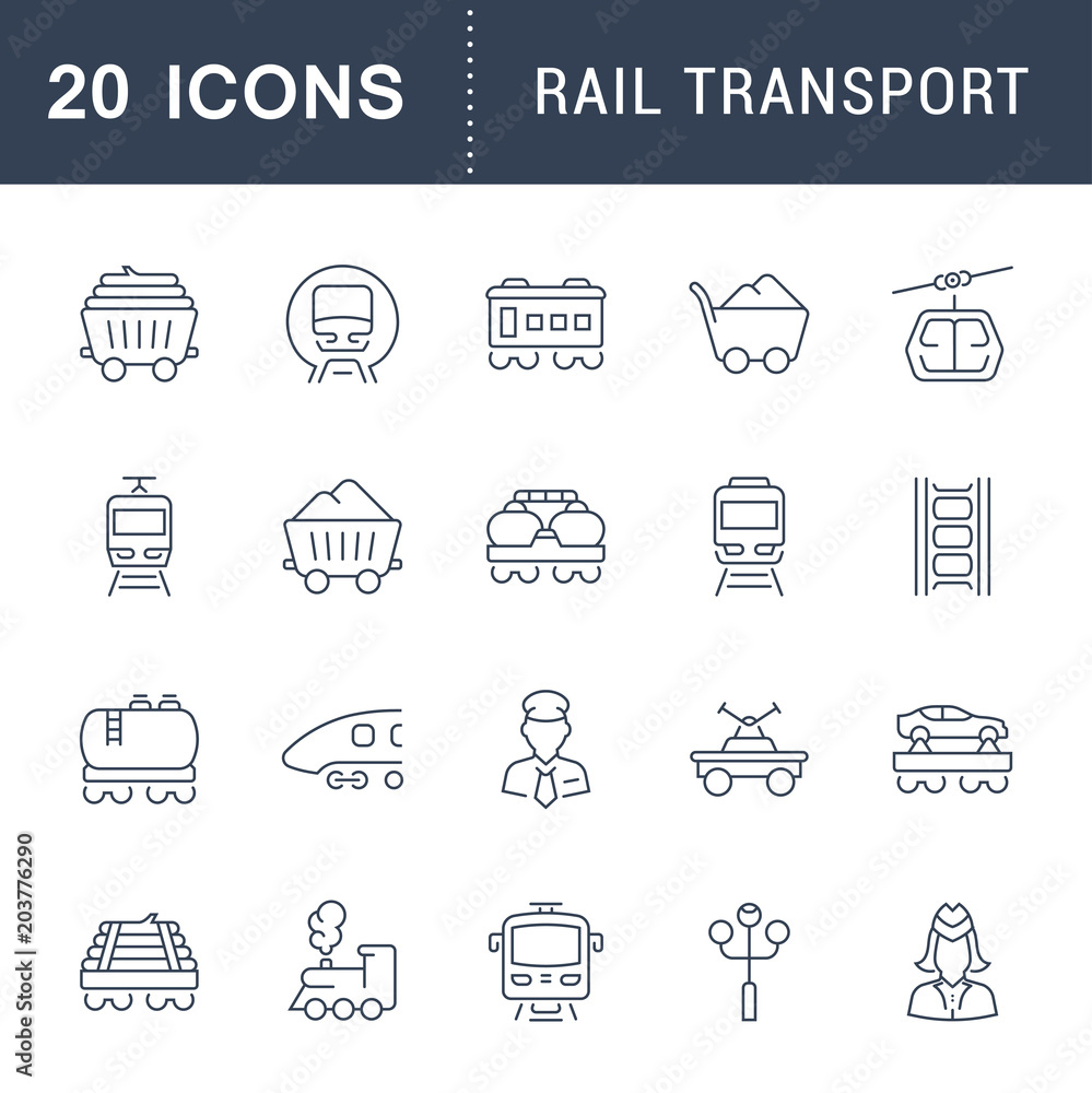 Set Vector Line Icons of Rail Transport. Set Vector Line Icons of Rail Transport.