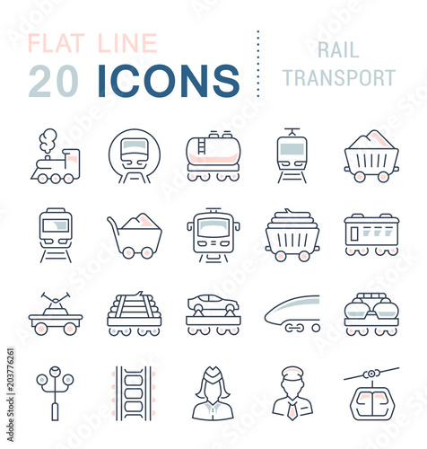 Set Vector Line Icons of Rail Transport.