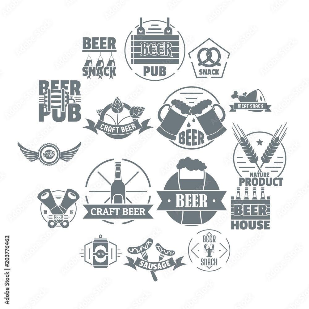 Beer alcohol logo icons set. Simple illustration of 16 beer alcohol logo vector icons for web