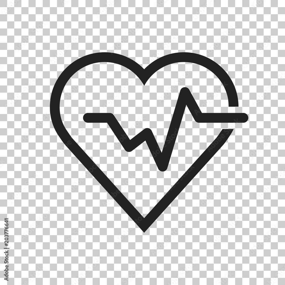 Heartbeat line with heart icon in flat style. Heartbeat illustration on ...