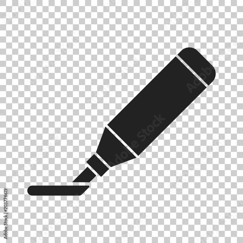 Highlighter marker pen icon in flat style. Highlight illustration on isolated transparent background. Office stationery concept.