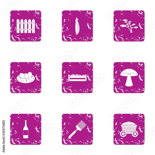 Garden home icons set. Grunge set of 9 garden home vector icons for web isolated on white background