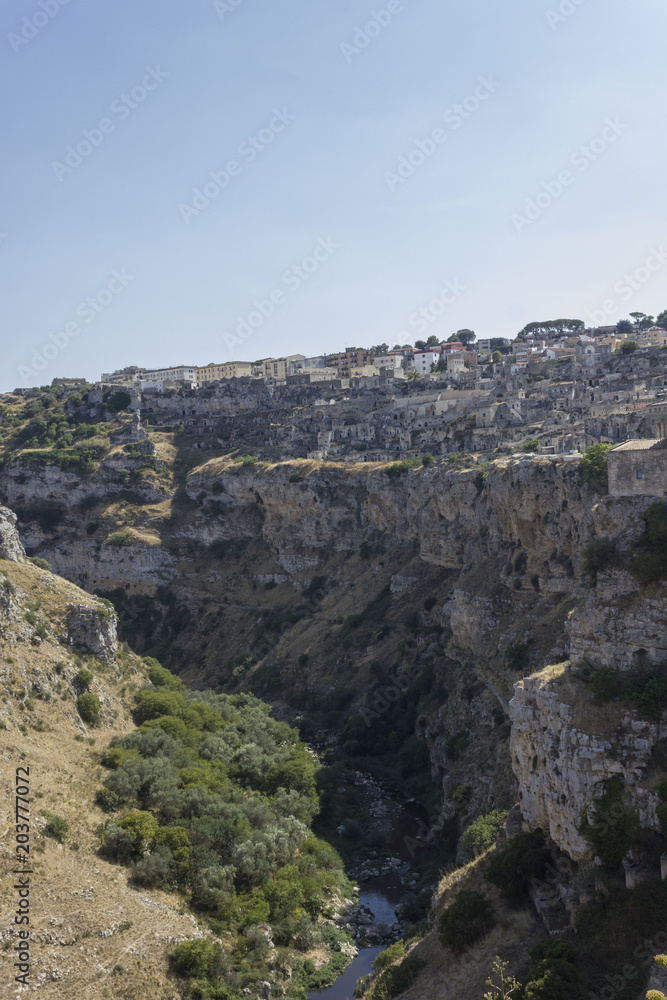 Scenic rocky landscape surrounding Matera city inItaly