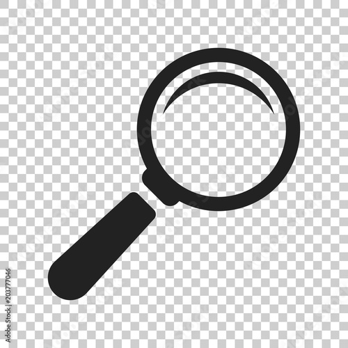 Magnifying glass vector icon in flat style. Search magnifier illustration on isolated transparent background. Find search business concept.