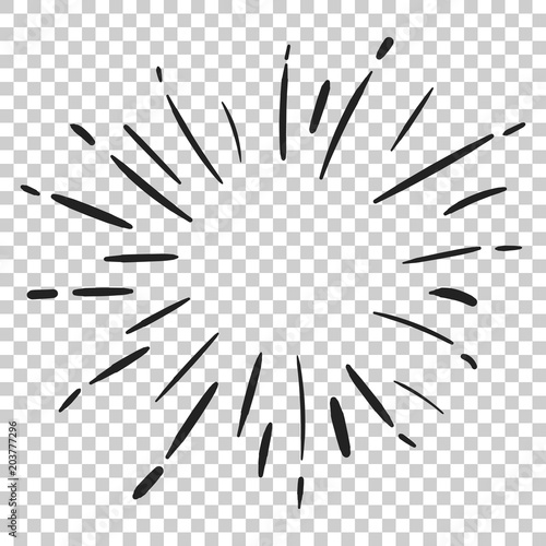 Vintage sunburst vector icon. Sun sketch burst doodle illustration. Hand drawn sunburst concept on isolated transparent background.
