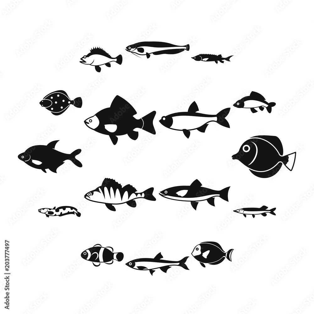 Cute fish icons set in simple style. Sea set collection isolated vector illustration Cute fish icons set in simple style. Sea set collection isolated vector illustration