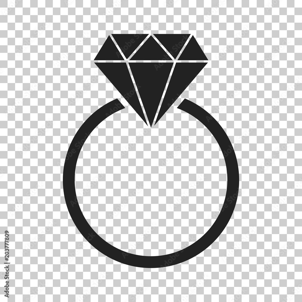 Engagement ring with diamond vector icon in flat style. Wedding jewelery ring illustration on isolated transparent background. Romance relationship concept. Engagement ring with diamond vector icon in flat style. Wedding jewelery ring illustration on isolated transparent background. Romance relationship concept.