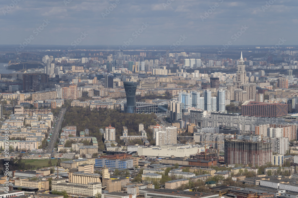 Панорама Москвы с 89 этажа небоскреба СИТИ. Район Ходынка, Аэропорт, Сокол. Стадион ЦСКА.