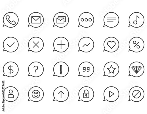 Set of Bubble Message Related Vector Line Icons. Contains such Icons as Conversation, SMS, Notification, Group Chat and more. Editable Stroke. 48x48 Pixel Perfect.