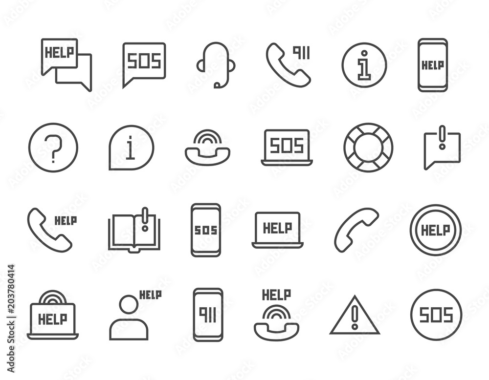 Simple Set of Help and Support Related Vector Line Icons. Contains such Icons as Phone Assistant, Online Help, Video Chat and more. Editable Stroke. 48x48 Pixel Perfect