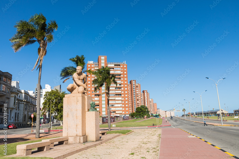 Boulevard along Pocitos beach in Montevideo, Uruguay. Montevideo is the capital and the largest city of Uruguay