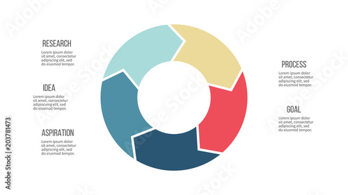 Business infographics. Circle with 5 parts, arrows. Vector template.