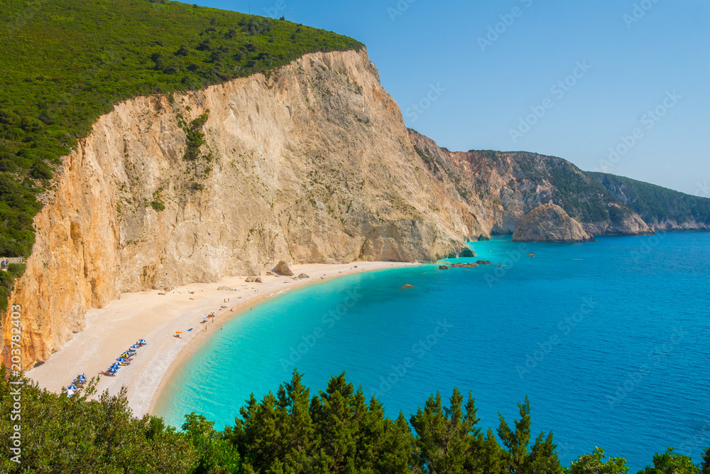 Panoramic view of Porto Katsiki beach in Lefkada ionian island in Greece