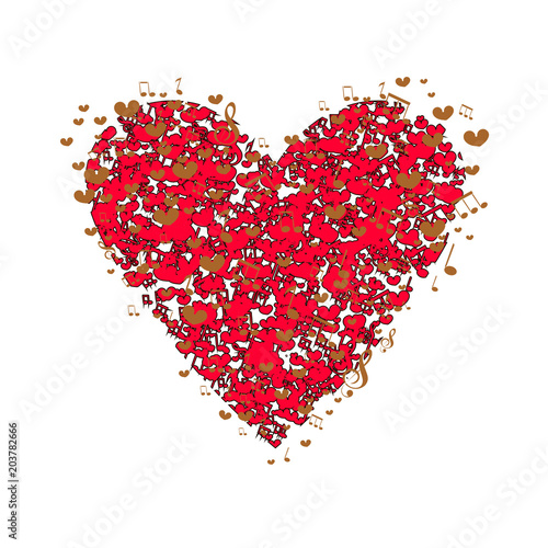 Heart. Heart silhouette with musical notes.