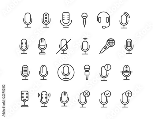 Simple Set of Microphone and Related of microphone mic Vector Line Icons. Editable Stroke. 48x48 Pixel Perfect.