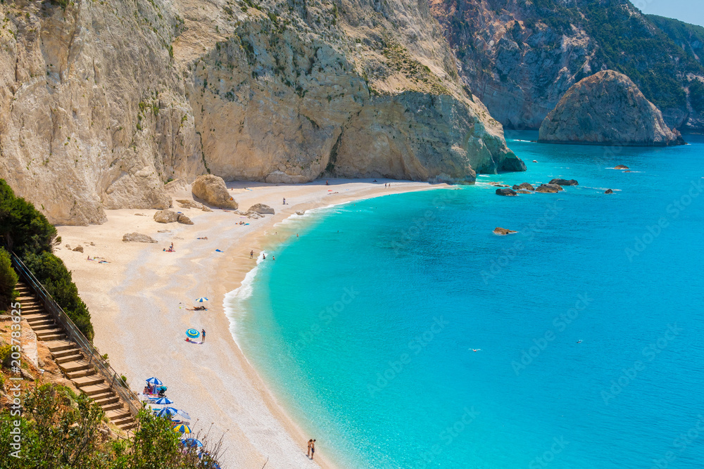 Fototapeta premium Panoramic view of Porto Katsiki beach in Lefkada ionian island in Greece
