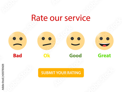 Rate our service Emoji Reaction Rating ,Review ,feedback, rating Smiley Submit Scale Emoticons Rating Level Satisfaction Vector Icons