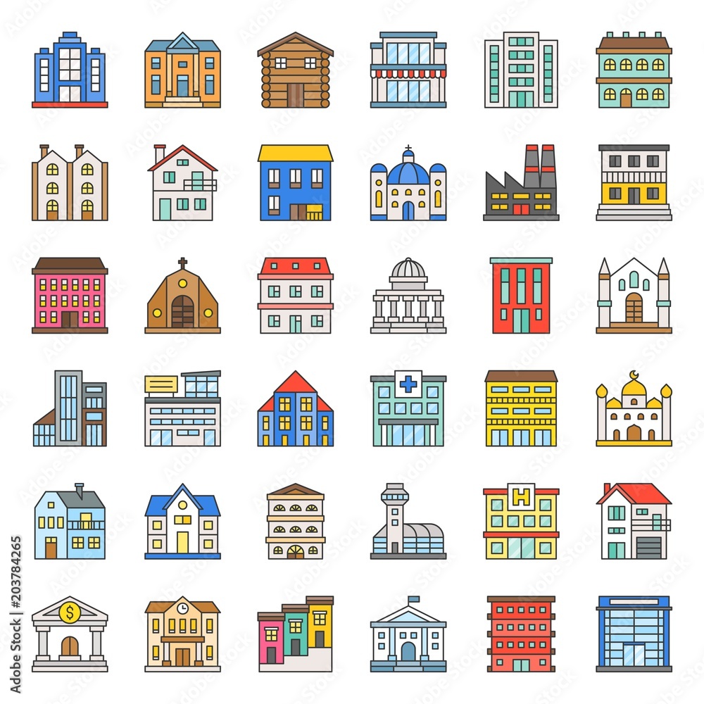 building construction, filled outline icon set 1/3