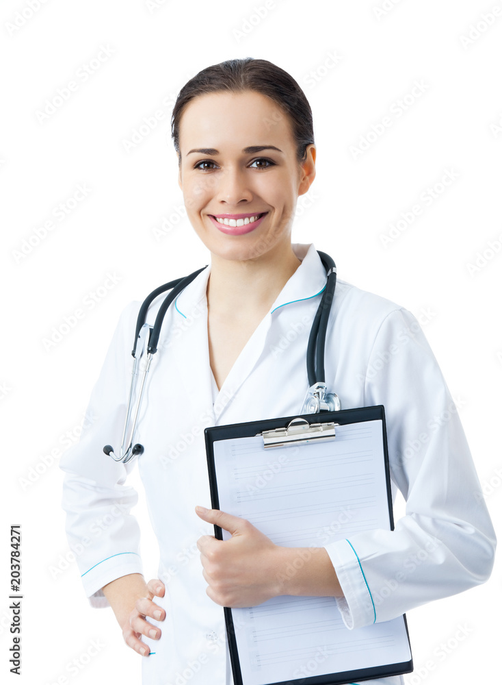 Doctor or nurse with clipboard, on white Doctor or nurse with clipboard, on white