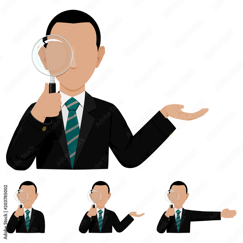 Set of businessman is holding a magnifying glass on transparent background Set of businessman is holding a magnifying glass on transparent background