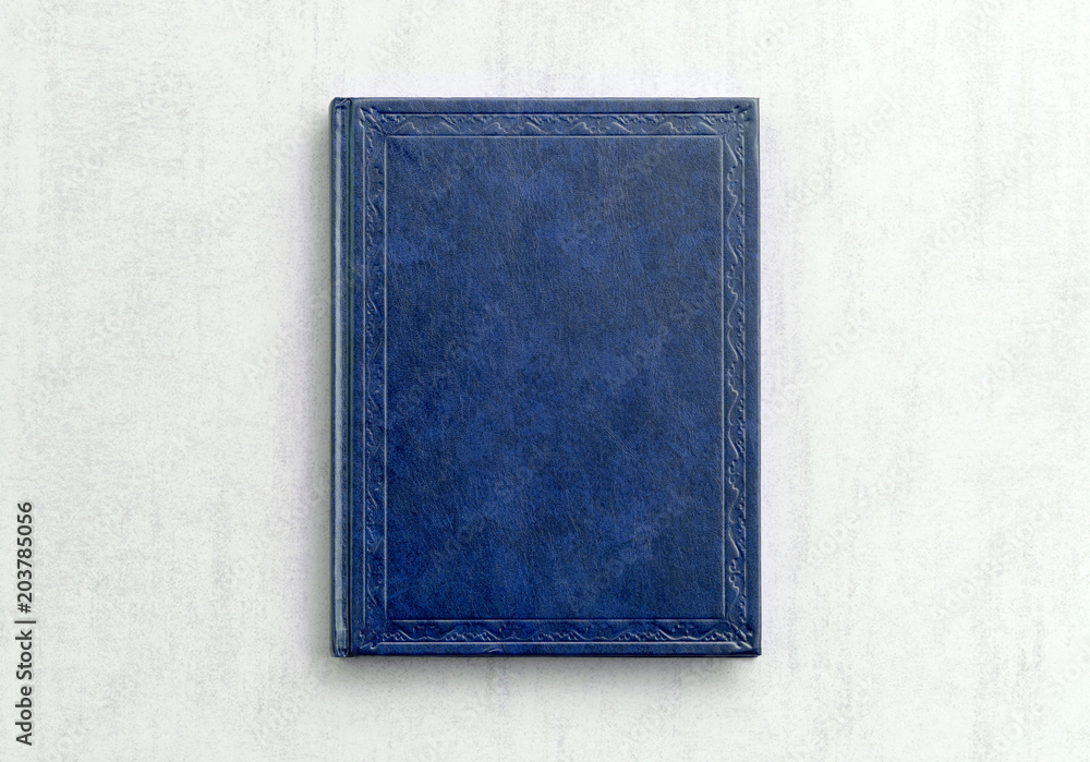 mock up book blue color on gray background close-up, top view mock up book blue color on gray background close-up, top view