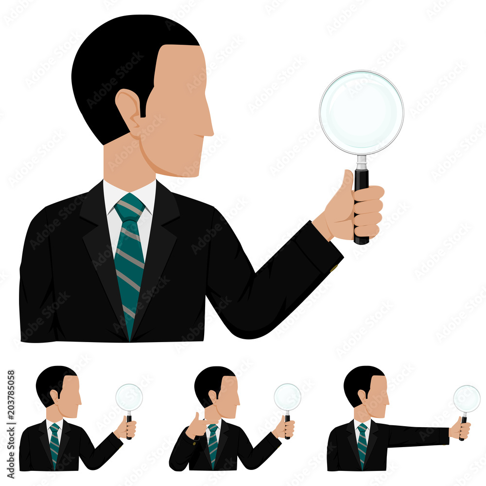 Set of businessman is holding a magnifying glass on transparent background Set of businessman is holding a magnifying glass on transparent background
