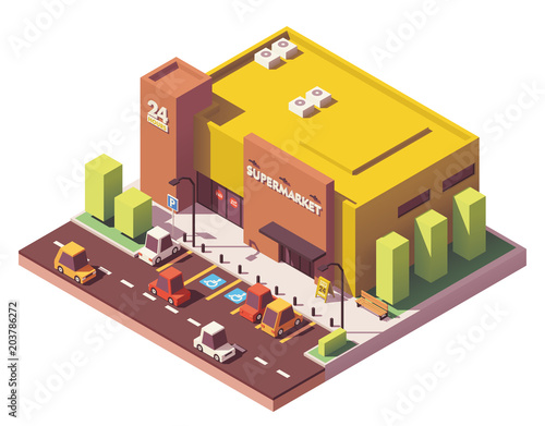 Vector isometric low poly supermarket