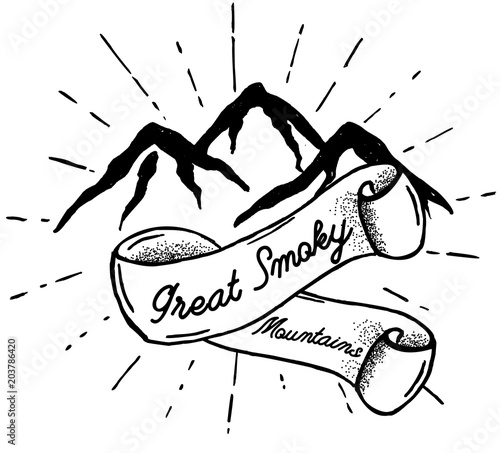 Hand drawn mountains silhouette icon with Great Smoky. Isolated vector object for logos and vintage graphic