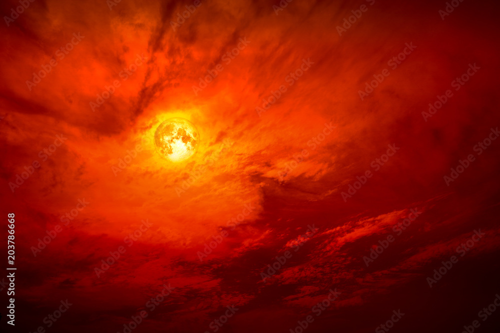 Naklejka premium full blood moon silhouette dark red cloud in night red sky