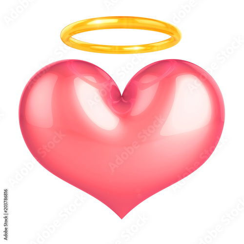 Angel heart pink saint love God nimb halo icon. Valentine's Day, romantic emotion, paradise, heaven symbol concept. 3d illustration isolated