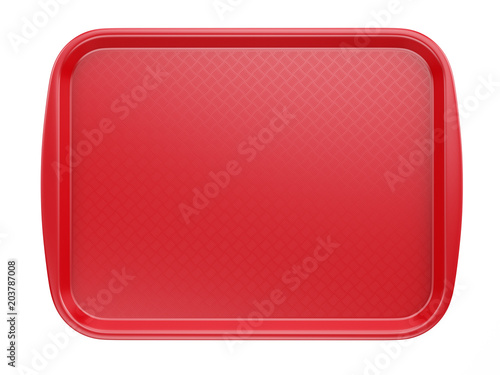 Empty Red Plastic Tray salver with Handles Isolated On White. 3d rendering