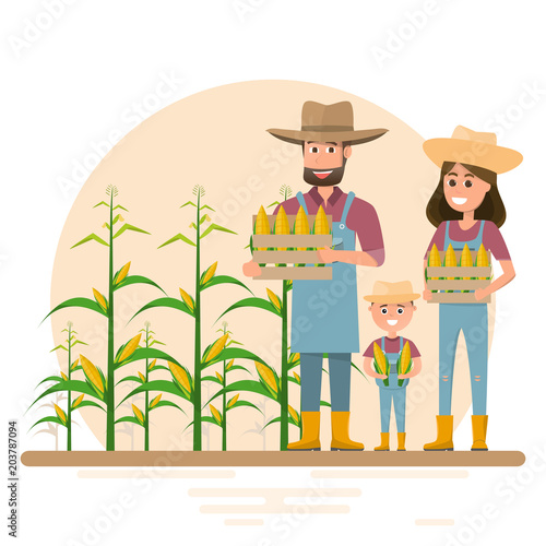 happy farmer family cartoon character