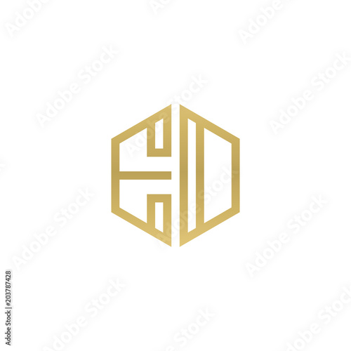 Bilde på lerret Initial letter ED, EO, minimalist line art hexagon shape logo, gold color